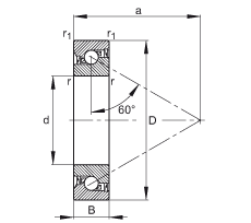 推力角接觸球軸承 7603020-2RS-TVP, 單向，接觸角 a = 60°，限制公差，兩側(cè)唇密封