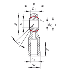 桿端軸承 GIKSL20-PS, 根據(jù) DIN ISO 12 240-4 標準，特種鋼材料，帶左旋內(nèi)螺紋，免維護