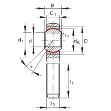 桿端軸承 GAKSR25-PS, 根據(jù) DIN ISO 12 240-4 標(biāo)準(zhǔn)，特種鋼材料，帶右旋外螺紋，免維護(hù)