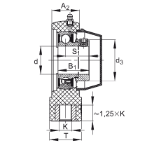 吊裝式軸承座單元 PHE45-TV-FA125.5, 塑料軸承座，帶偏心鎖圈的外球面球軸承，帶 Corrotect? 涂層，P型密封