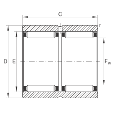 滾針軸承 RNAO20X28X26-ZW-ASR1, 無擋邊，雙列