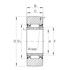 支撐型滾輪 NA22/8-2RSR, 無軸向引導(dǎo)，兩側(cè)唇密封