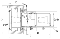 螺栓型滾輪 PWKRE40-2RS, 軸向引導(dǎo)，滿裝圓柱滾子，帶偏心擋圈，兩側(cè)唇密封