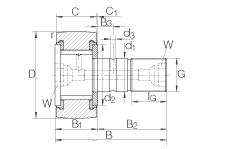 螺栓型滾輪 KRV32-PP, 軸向引導(dǎo)，滿裝滾針，兩側(cè)用塑料推力平墊圈