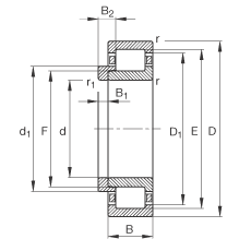 圓柱滾子軸承 NJ236-E-M1 + HJ236E, 根據(jù) DIN 5412-1 標(biāo)準(zhǔn)的主要尺寸, 帶 L 型圈，定位軸承, 可分離, 帶保持架