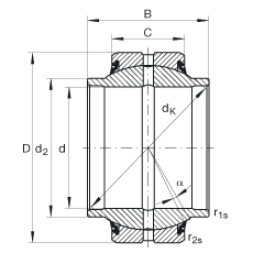 關(guān)節(jié)軸承 GE60-HO-2RS, 根據(jù) DIN ISO 12 240-1 標(biāo)準(zhǔn), 需維護(hù)，兩側(cè)唇密封