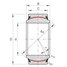 關(guān)節(jié)軸承 GE240-UK-2RS, 根據(jù) DIN ISO 12 240-1 標(biāo)準(zhǔn), 免維護(hù)，兩側(cè)唇密封