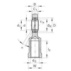 桿端軸承 GIL50-DO-2RS, 根據(jù) DIN ISO 12 240-4 標(biāo)準(zhǔn)，帶左旋內(nèi)螺紋，需維護(hù)，兩側(cè)唇密封