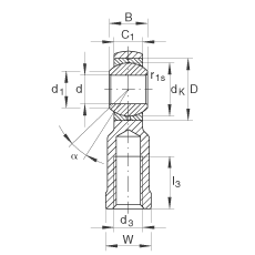 桿端軸承 GIKR16-PB, 根據(jù) DIN ISO 12 240-4 標(biāo)準(zhǔn)，帶右旋內(nèi)螺紋，需維護(hù)