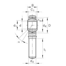 桿端軸承 GAKR10-PB, 根據(jù) DIN ISO 12 240-4 標(biāo)準(zhǔn)，帶右旋外螺紋，需維護(hù)