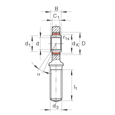 桿端軸承 GAR35-UK-2RS, 根據(jù) DIN ISO 12 240-4 標(biāo)準(zhǔn)，帶右旋外螺紋，免維護(hù)，兩側(cè)唇密封