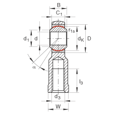 桿端軸承 GIKL14-PW, 根據(jù) DIN ISO 12 240-4 標(biāo)準(zhǔn)，帶左旋內(nèi)螺紋，需維護(hù)