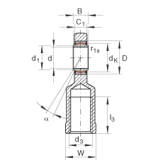 桿端軸承 GIL50-UK-2RS, 根據(jù) DIN ISO 12 240-4 標(biāo)準(zhǔn)，帶左旋內(nèi)螺紋，免維護(hù)，兩側(cè)唇密封