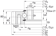 四點接觸球軸承 VSA250755-N, 標(biāo)準(zhǔn)系列 25， 外部的齒輪齒，兩側(cè)唇密封