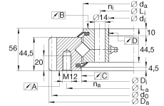 交叉滾子軸承 XSA140744-N, 標(biāo)準(zhǔn)系列 14， 外部的齒輪齒，兩側(cè)唇密封