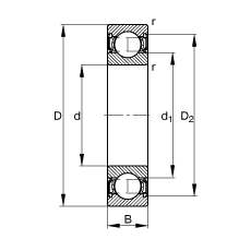 深溝球軸承 61910-2RSR, 根據(jù) DIN 625-1 標準的主要尺寸, 兩側唇密封