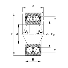 角接觸球軸承 3801-B-2Z-TVH, 雙列，雙側(cè)間隙密封，接觸角 α = 25°