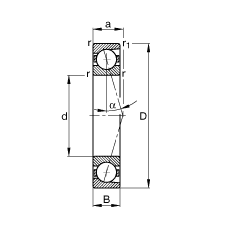 主軸軸承 B7005-C-T-P4S, 調(diào)節(jié)，成對(duì)安裝，接觸角 α = 15°，限制公差