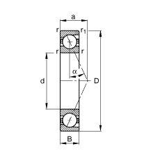 主軸軸承 B7010-E-T-P4S, 調節(jié)，成對或單元安裝，接觸角 α = 25°，限制公差