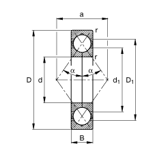 四點(diǎn)接觸球軸承 QJ311-MPA, 根據(jù) DIN 628-4 標(biāo)準(zhǔn)的主要尺寸, 可分離, 剖分內(nèi)圈