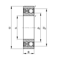 自調心球軸承 2306-2RS-TVH, 根據(jù) DIN 630 標準的主要尺寸, 兩側唇密封