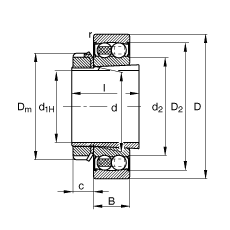 自調(diào)心球軸承 2210-K-2RS-TVH-C3 + H310, 根據(jù) DIN 630 和 DIN 5415 標準的主要尺寸, 帶錐孔和緊定套，兩側(cè)唇密封