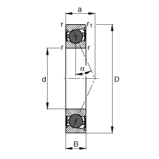 主軸軸承 HCB7022-E-2RSD-T-P4S, 調節(jié)，成對或單元安裝，接觸角 α = 25°，陶瓷球，兩側唇密封，非接觸，限制公差