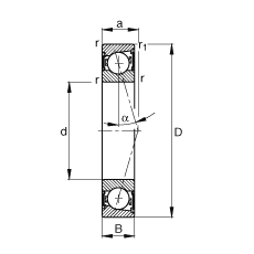 主軸軸承 B7022-C-2RSD-T-P4S, 調(diào)節(jié)，成對(duì)安裝，接觸角 α = 15°，兩側(cè)唇密封，非接觸，加嚴(yán)公差