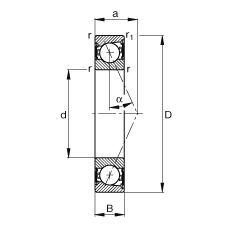 主軸軸承 B7209-E-2RSD-T-P4S, 調(diào)節(jié)，成對安裝，接觸角 α = 25°，兩側(cè)唇密封，非接觸，限制公差