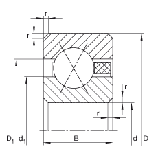 薄截面軸承 CSXAA010-TN, 四點接觸球軸承，類型X，帶彈性塑料保持架（聚酰胺），運行溫度 -30°C 到 +120°C