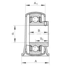 直立式軸承座單元 PBY15, 鋼板軸承座，內(nèi)圈帶平頭螺釘?shù)耐馇蛎媲蜉S承，P 型密封