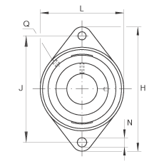 軸承座單元 PCJTY1-1/2, 對角法蘭軸承座單元，鑄鐵，根據(jù) ABMA 15 - 1991, ABMA 14 - 1991, ISO3228 內(nèi)圈帶有平頭螺栓，P型密封，英制