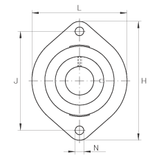 軸承座單元 FLCTEY12, 帶兩個(gè)螺栓孔的法蘭的軸承座單元，鑄鐵， 內(nèi)圈帶平頭螺釘， P 型密封，無再潤(rùn)滑結(jié)構(gòu)