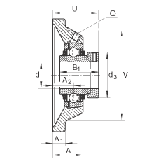 軸承座單元 TCJ25-N, 帶四個(gè)螺栓孔的法蘭的軸承座單元，鑄鐵，偏心鎖圈，T 型密封