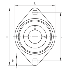 軸承座單元 RATY20, 帶兩個螺栓孔的法蘭的軸承座單元，鋼板， 內(nèi)圈帶平頭螺釘， P型密封