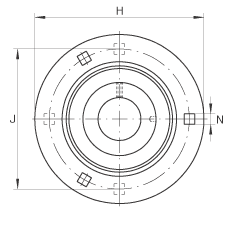 軸承座單元 RA20, 帶三個/四個螺栓孔的法蘭的軸承座單元，沖壓鋼板，偏心鎖圈，P型密封