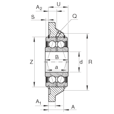 軸承座單元 PCCJ30, 帶四個(gè)螺栓孔的法蘭的軸承座單元，鑄鐵，雙列角接觸球軸承，P 型密封
