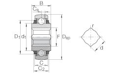 外球面球軸承 GVK109-211-KTT-B-AS2/V, 球面外圈，帶方孔內(nèi)圈，兩側(cè) T 型密封