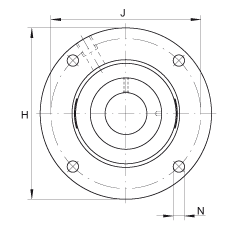 軸承座單元 RMEO80, 帶四個螺栓孔的法蘭的軸承座單元，鑄鐵，定心凸出物，偏心鎖圈，系列 63，R密封