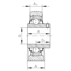 直立式軸承座單元 RASEY25-N, 鑄鐵軸承座，內(nèi)圈帶平頭螺釘?shù)耐馇蛎媲蜉S承，R密封