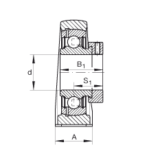 直立式軸承座單元 PAK35, 鑄鐵軸承座，外球面球軸承，根據(jù) ABMA 15 - 1991, ABMA 14 - 1991, ISO3228 帶有偏心緊定環(huán)