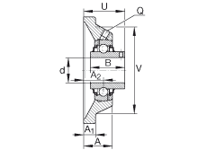 軸承座單元 RCJY2-15/16, 四角法蘭軸承座單元，鑄鐵，根據(jù) ABMA 15 - 1991, ABMA 14 - 1991 內(nèi)圈帶有平頭螺栓，R型密封， ISO3228，英制