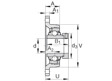 軸承座單元 RCJT2-3/16, 對(duì)角法蘭軸承座單元，鑄鐵，根據(jù) ABMA 15 - 1991, ABMA 14 - 1991, ISO3228 帶有偏心緊定環(huán)，R型密封，英制