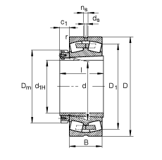 調心滾子軸承 239/800-B-K-MB + H39/800, 根據(jù) DIN 635-2 標準的主要尺寸, 帶錐孔和緊定套