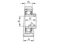 直立式軸承座單元 PASEY3/4, 鑄鐵軸承座，外球面球軸承，根據(jù) ABMA 15 - 1991, ABMA 14 - 1991, ISO3228 內(nèi)圈帶有平頭螺栓，P型密封，英制