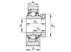 直立式軸承座單元 RASE1-3/4, 鑄鐵軸承座，外球面球軸承，根據(jù) ABMA 15 - 1991, ABMA 14 - 1991, ISO3228 帶有偏心緊定環(huán)，R型密封，英制