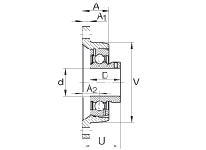 軸承座單元 PCJTY5/8, 對(duì)角法蘭軸承座單元，鑄鐵，根據(jù) ABMA 15 - 1991, ABMA 14 - 1991, ISO3228 內(nèi)圈帶有平頭螺栓，P型密封，英制